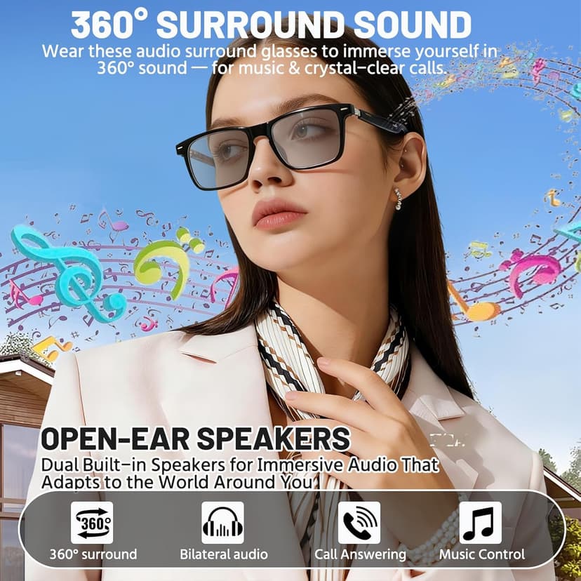 AI Smart Glasses for Men & Women – Powered by ChatGPT, 164+ Languages Translation and Photochromic Lens, Meeting Assistant, Bluetooth Glasses w/ Music & Hands-Free Calling, UV & Blue Light Protection