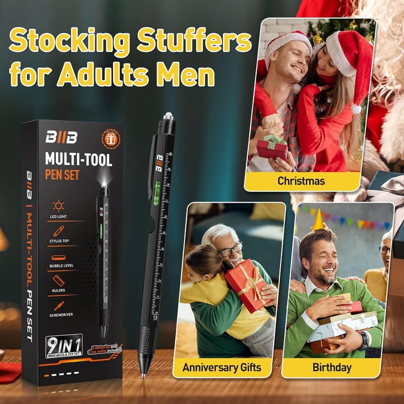 Christmas Mens Gifts for Him Dad Husband, White Elephant Gifts for Adults, Dad Gifts Gadgets for Men BIIB Mens Stocking Stuffers Gifts for Men Teens Adults 9-in-1 Multitool Pen B081381JD4