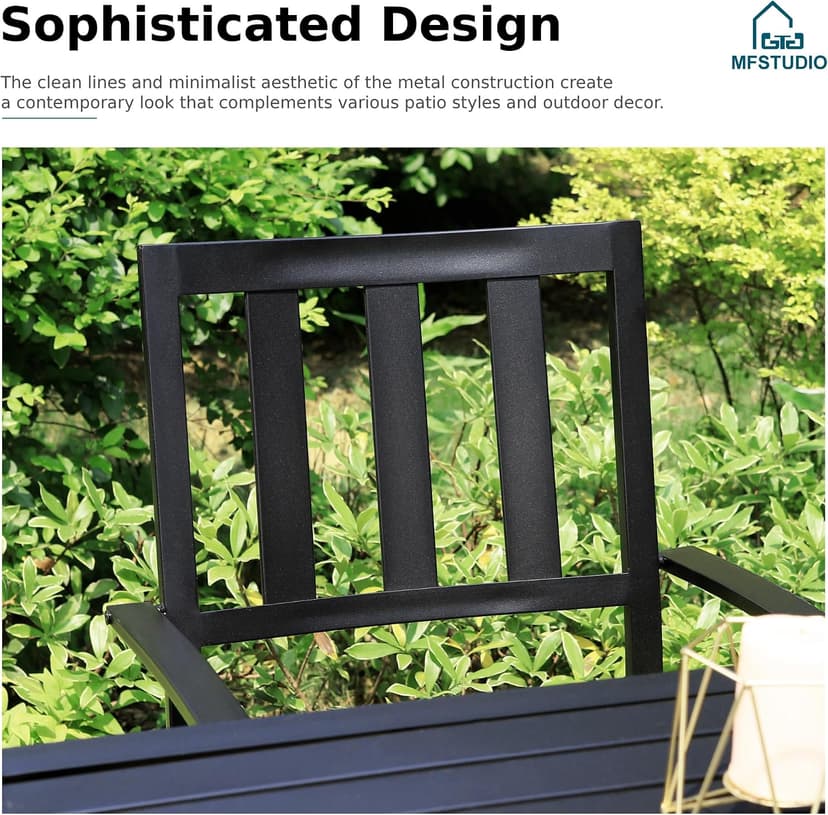 MFSTUDIO Outdoor Dining Set for 4, Patio Table and Chairs Set with Umbrella Hole, Metal Patio Furniture Set for Patio, Deck, Yard, Porch