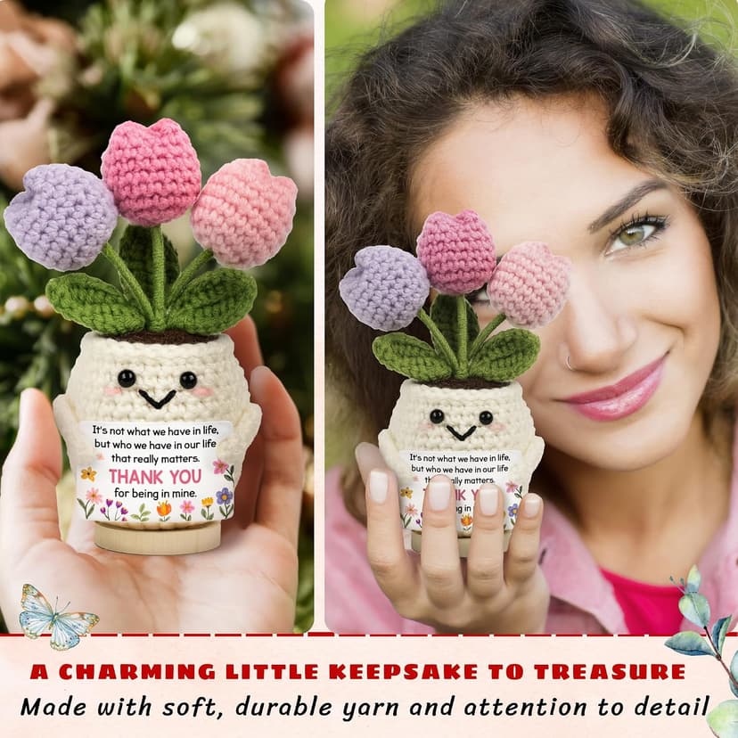 Gifts for Friends, Bestie, BFF, Bestfriend, Female, Girls - 5.51'' x 4.13'' Knitted Positive Tulip Friend Crochet Doll Best Friend Friendship Gifts for Women, Christmas Birthday Gifts for Bestie B0GCZ9SFXD