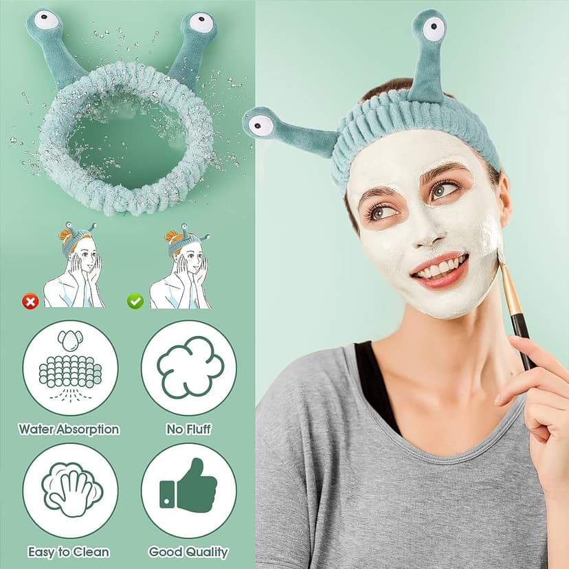 Molain Face Wash Headband, Palm and Snail Spa Hair Bands Makeup Headbands Women Cartoon Cute Coral Fleece Elastic Headband Creative Hair Accessories for Washing Face Shower Beauty Skincare