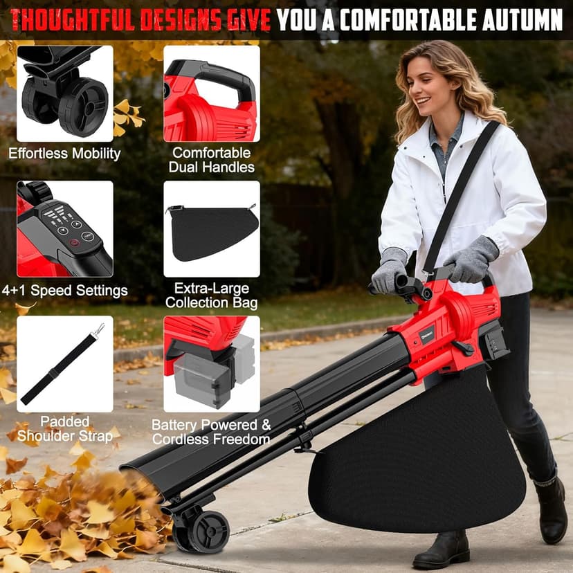 3-in-1 Electric Leaf Blower with Vacuum & Mulcher Compatible for Milwaukee 18V Battery, Leaf Vacuum Cordless with Bag 40L, Leaf Mulcher Cordless Leaf Blowers for Lawn Care, Turbo Mode (No Battery)