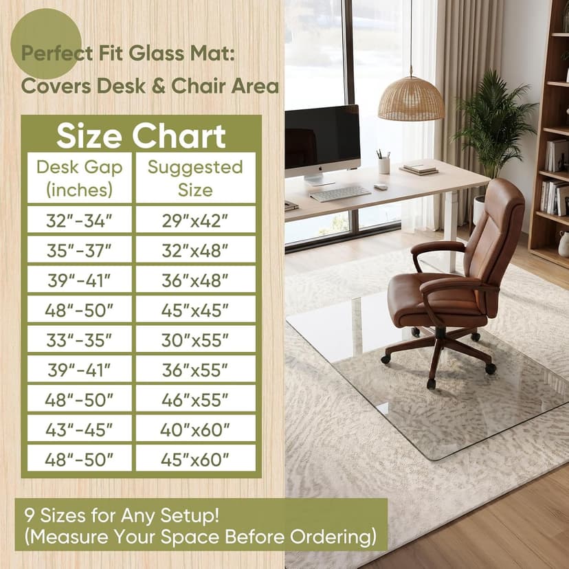 Office Chair Mat for Carpet & Hardwood, Upgraded 36" x 48" Dual Use Tempered Glass Chair Mat for Chair and Footrest Under Desk