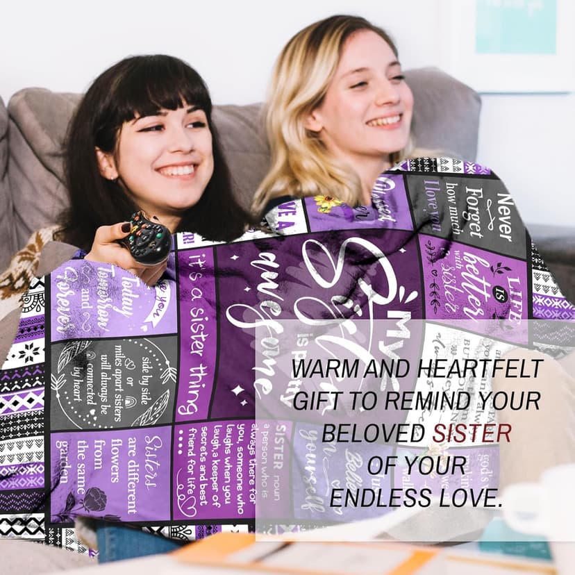 Sister Gifts Blanket, Happy Birthday Gifts for Sister, Unique Gift for My Dear Sis on Mothers Day Christmas - Soft Throw Blanket 60" x 50 (Purple)
