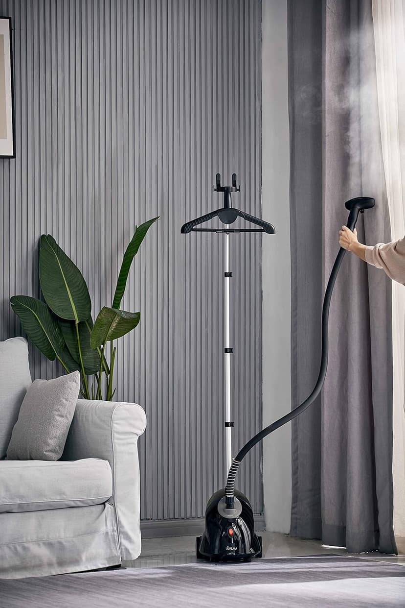SALAV GS18-DJ Standing Garment Steamer with Roll Wheels for Easy Movement, 1.8L Water Tank for 1 Hour Continuous Steaming, Adjustable Pole for Storage, Includes Descaler Packet, 1500 watts