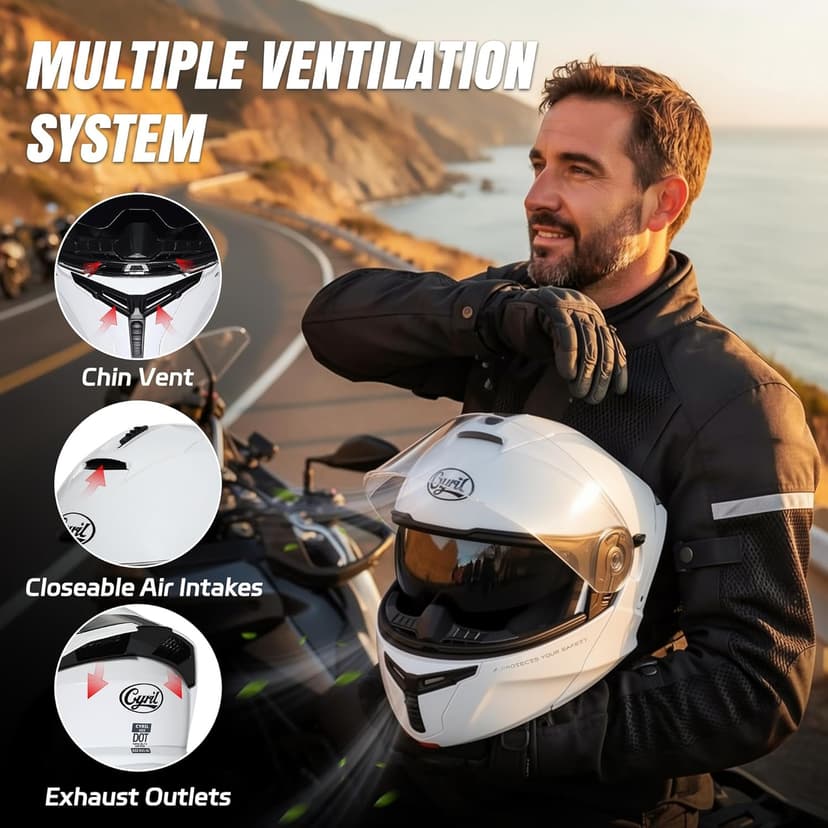 CYRIL Modular Motorcycle Helmet DOT, Flip Up Full Face Men Women, Glasses Compatible Dual Visor, Quick Release Shield, Bonus Smoke Visor & Bag for Street Bike ATV UTV Scooter Cruiser