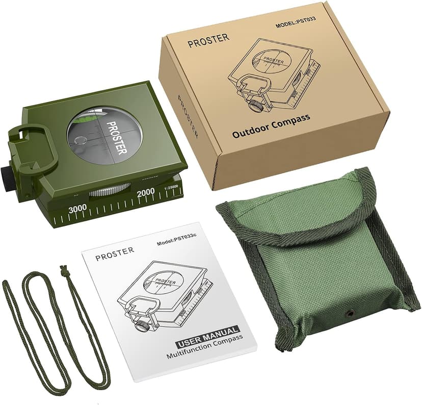 Proster IP65 Compass Hiking Survival - Lensatic Sighting Compass for Camping Navigation, Compass with Clinometer & Carry Bag for Camping Hunting Hiking Geology Activities