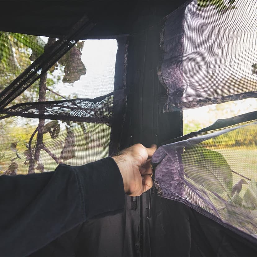 Hawk Reveal Hunting Archery Durable 73" Height Water Resistant Camo Concealing 3 Person Ground Blind with See-Through Mesh Window Panels