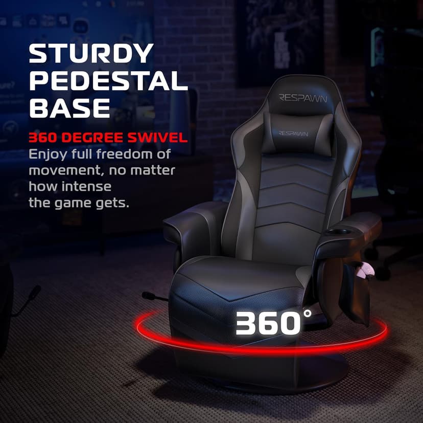 Respawn 900 Console Gaming Recliner with Footrest and Lumbar Support - Comfortable Ergonomic Gaming Chair with Headrest, No Wheels, Reclining, Heavy Duty, Racing Style Video Game Chairs - Gray
