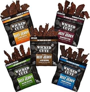 Wicked Cutz Beef Jerky Variety Pack, 5 Flavors & Up to 36g Protein Per Bag, Tender & Easy to Chew Alternative to Beef Sticks, USA Made High Protein Carnivore Snacks (5 Bags, 1 of Each Flavor)