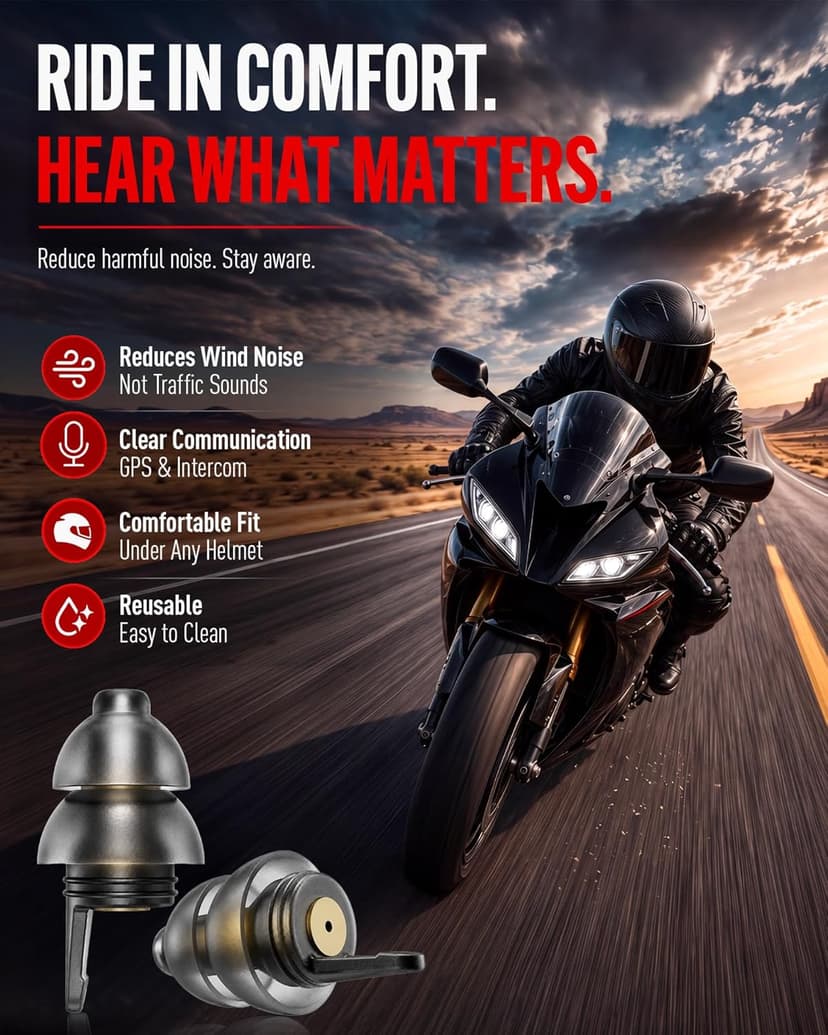 Motorcycle Ear Plugs for Wind Noise Reduction, 2 Pairs Reusable Motorcycle Accessories - Moto Earplugs, Soft Comfortable Hearing Protection for Motorbike, Touring, Racing, Riding - 25dB, Biker Gifts