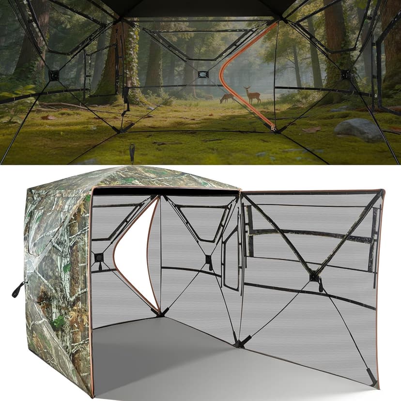Hunting Blind, 360 Degree See Through Pop Up Deer Blind for 1-2 Person, Silent Sliding Windows,Ground Blind with Carry Bag, Camouflage Hunting Tent for Deer Turkey Duck Hunting
