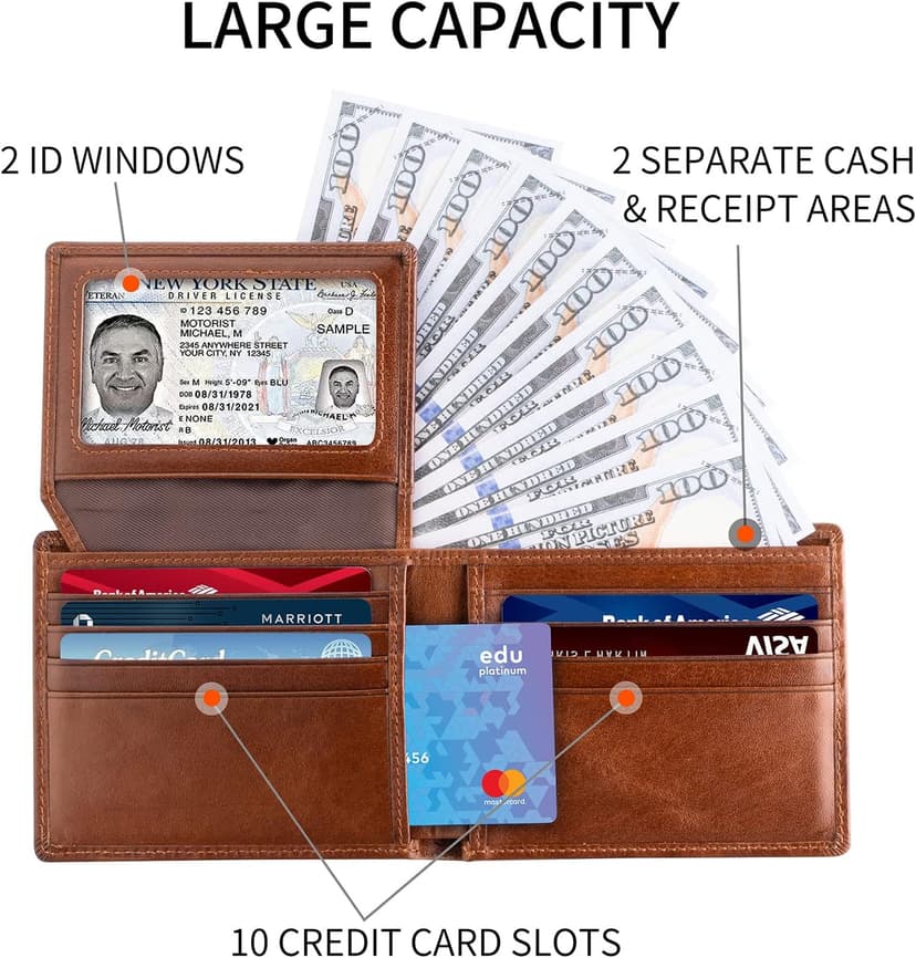 Sigtrenx Leather Wallets for Men, Genuine Leather Mens Wallets Bifold Rfid Blocking with 2 ID Windows