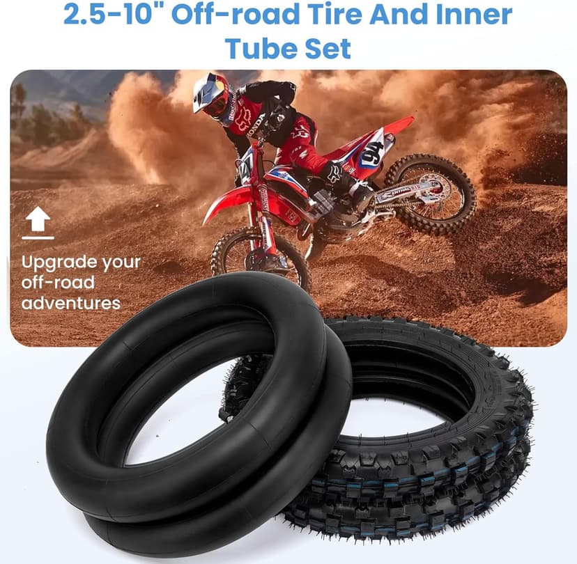 2.50-10 Dirt Bike Tire, 2.5-10" Off-Road Tire and Inner Tube for Dirt Bike with 10" Rim Compatible with Honda CRF50/XR50, Suzuki DRZ70/JR50 and Yamaha PW50