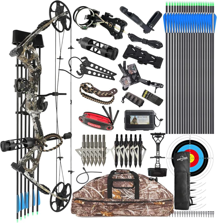 Compound Bow Kit, Hunting & Targeting, Limb Made in USA, Draw Weight 0-70 lbs Adjustable, Draw Length 9”-31",up to IBO 325FPS Speed, Package with Archery Hunting Accessories