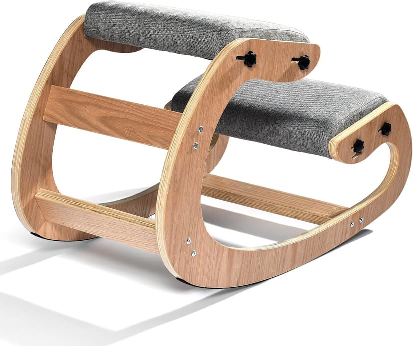 Easyego Kneeling Chair Ergonomic Posture Chair, Wood Adjustable Rocking Knee with Soft Padding, Natural Relief for Neck or Back Pain for Home Office, Max Load 300 lb - Gray