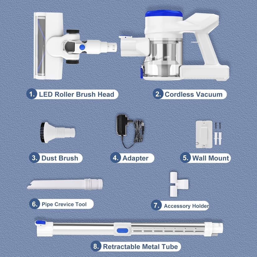 Cordless Vacuum Cleaner for Home, 23KPa Powerful Suction, Anti-Wrap Brush Roll & 5 LED Lights for Dark Corners, 35-Min Runtime, 2.6lb Lightweight Stick Vacuum for Hardwood