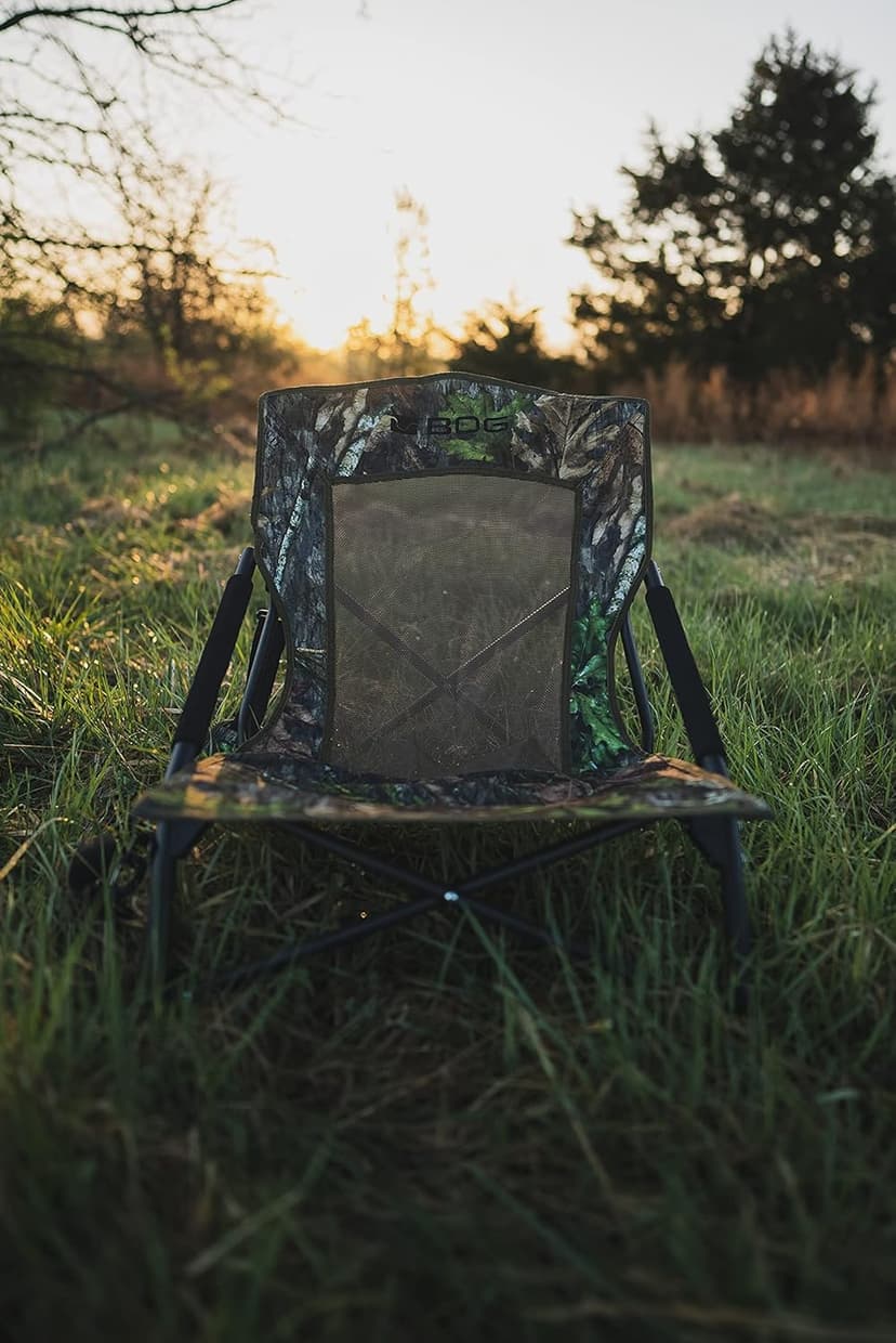 BOG Low Profile Turkey Ground Blind Chair with Rugged Construction, Aluminum Frame, Extended Seat Area, Quiet Setup, Breathable Textilene Fabric, and Carry Bag for Hunting, Shooting, and Outdoors