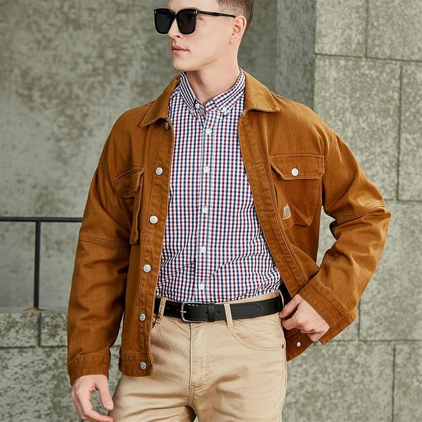 DENGFENGZHE Men's Full Grain Leather Belt for Everyday Casual Jeans, 1.5" Handmade Men Leather Belts with Gift Box