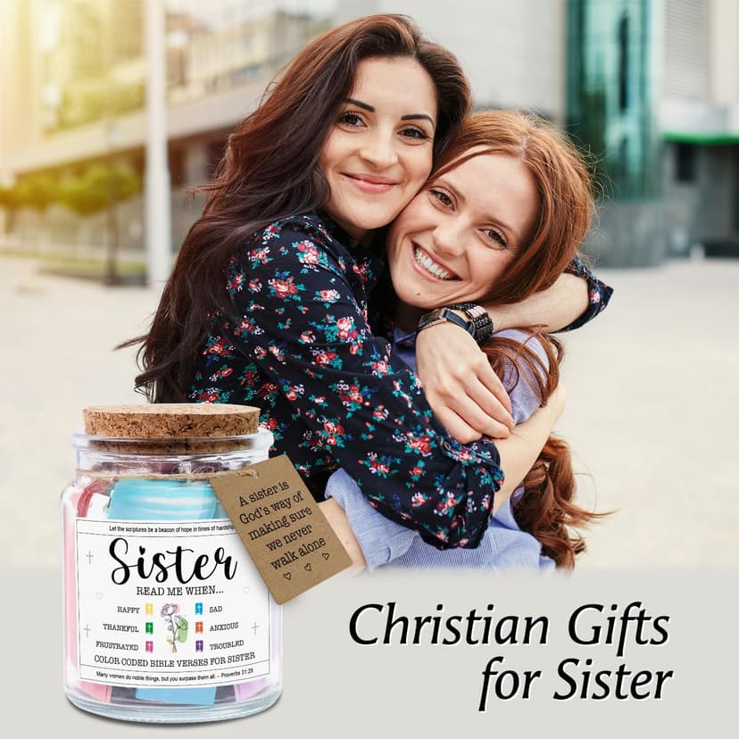 NewEleven Sister Birthday Gifts - Gift For Sister, Soul Sis, Sisters In Law - Sisters Gifts From Sister, Brother, Friend, Family - Decorative Glass Scripture Jar With 92 Bible Verse