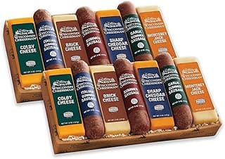 2 Holiday Gift Boxes - The Wisconsin Cheeseman Meat and Cheese Combo - Featuring Italian, Original and Garlic Summer Sausages, Colby, Brick, Sharp Cheddar, and Monterey Charcuterie Boards, Charcuterie Gift Basket Set