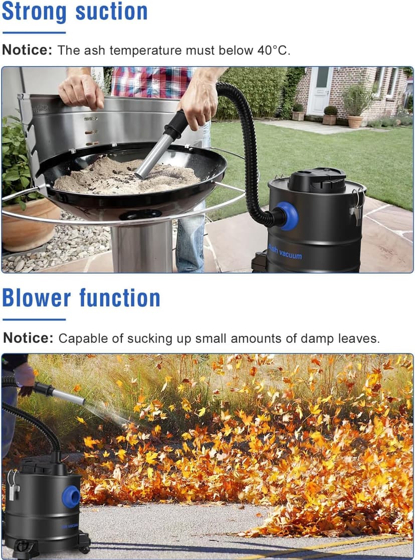 Oragerju Ash Vacuum, Pellet Stove Vacuum Cleaner, 5.3 Gallon, 20kPa, 1200W Powerful Motor with Blower Function, On Wheels and HEPA Filter, The Ash Vacuum for Pellet Stoves & Wood Stoves