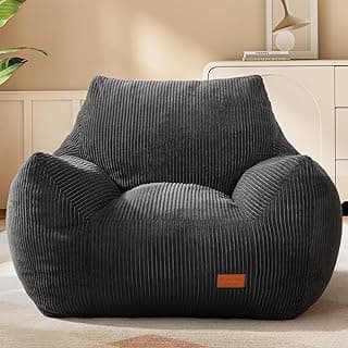 Big Bean Bag Chair for Adults, Ultra Soft Living Room Bean Bag with Armrests, Stuffed BeanBag Chair for Napping, Gaming, Vacuum-Compressed for Easy Gifting, 48 Hours to Fluffs Up, Dark Gray