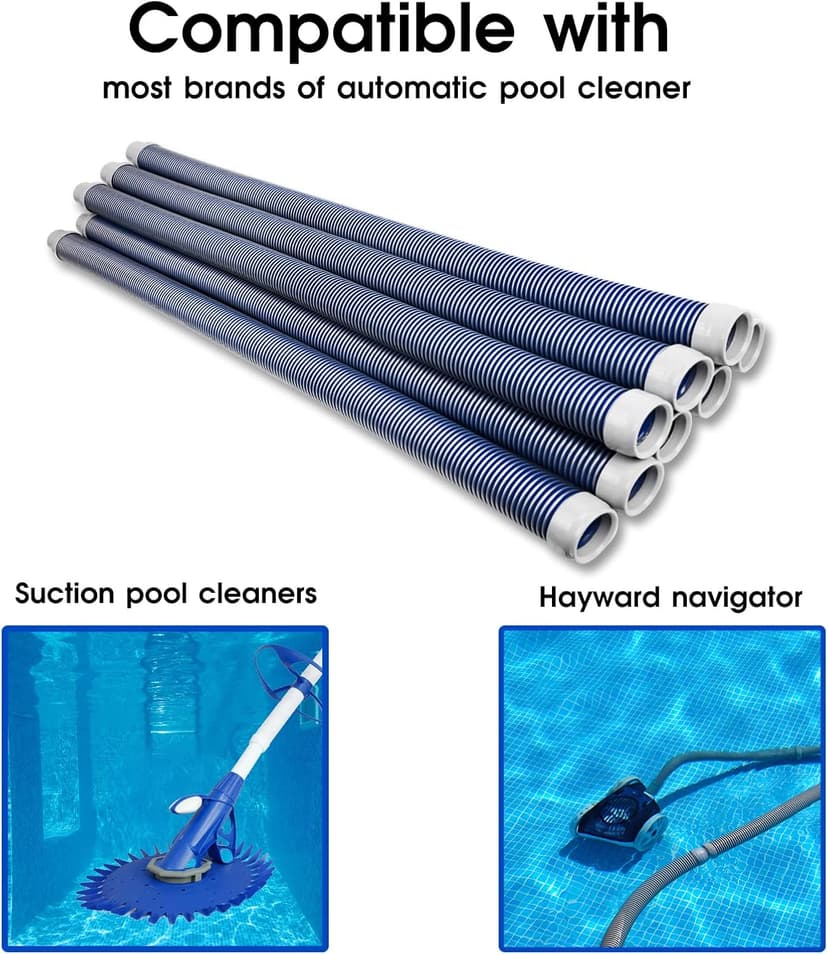 POOLWHALE Professional Swimming Pool Vacuum Cleaner Hose -1.5” 8 Piece Hoses, Perfect Vacuum Extension/Replacement - Compatible with all Major Automatic Pool Cleaners