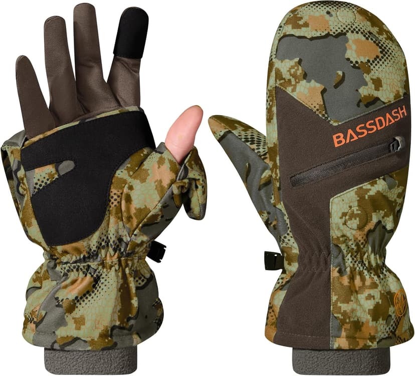BASSDASH Men’s Insulated Mittens Winter Camo Hunting Gloves Water Resistant for Cold Weather Outdoor Activities HG04M