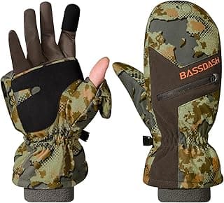 BASSDASH Men’s Insulated Mittens Winter Camo Hunting Gloves Water Resistant for Cold Weather Outdoor Activities HG04M