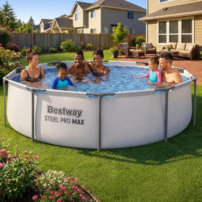 Bestway Steel Pro MAX 10' x 30" Above Ground Pool, Round Metal Frame Outdoor Swimming Pool Set with Filter Pump & Type I Cartridge, Gray