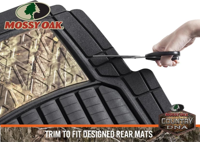 Mossy Oak Camo Trimmable Floor Mats - All Weather Protection - Trim to Fit for Car, SUV, Van, Trucks - Official Licensed Product (4 Pcs)
