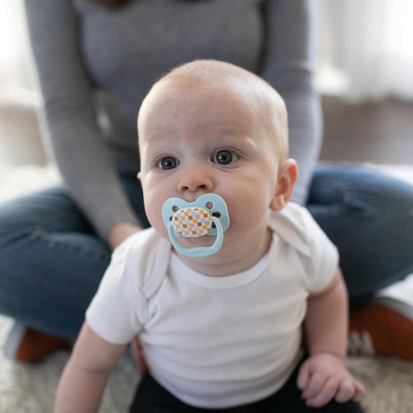 Dr. Brown's Advantage Baby Pacifier, Fully Symmetrical Soother with Soft Silicone Bulb, Blue Sunrise, 0-6m, BPA Free, 2 Pack