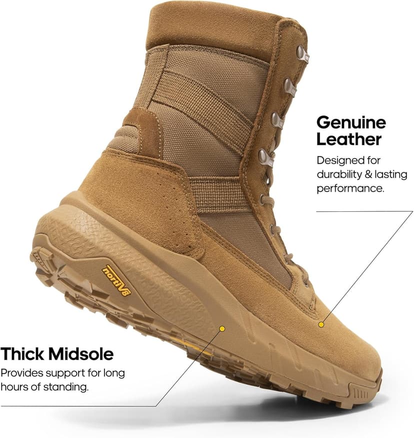 NORTIV 8 Men's Breathable Tactical Military Work Boots Side Zipper Leather Lightweight Hiking Motorcycle Combat Boots 8 Inches Peakforce