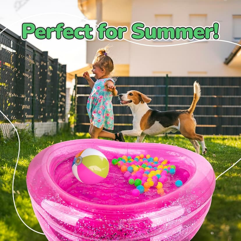 ArtCreativity Sparkly Inflatable Kiddie Pool with 3 Levels, Transparent Blow Up Pool for Kids with Silver Glitter and Cushioned Bottom, Easy to Inflate Outdoor Pools for Backyard, Summer Toys for Kids