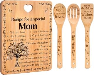 4-Piece Engraved Bamboo Mom Mother Mommy Cutting Board Set from Daughter or Son for Birthdays, Christmas, Mother's Day Birthday Gifts for Mom, "Recipe for a Special Mom" Cutting Board Set B0CXXM43B5