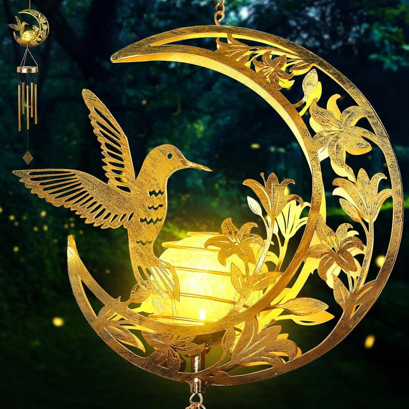 Moon Hummingbird Wind Chime Outdoor, Handcrafted Metal Garden Wind Chimes with Hummingbird Charms, Melodic Wind Bells for Patio Porch Decor, Weatherproof Gift for Nature Lovers & Bird Watchers B0F9YH8KZP
