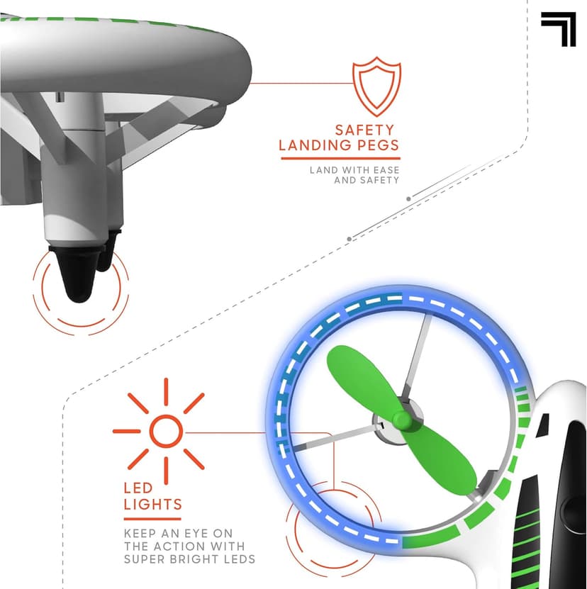 SHARPER IMAGE 2.4GHz RC Glow Up Stunt Drone with LED Lights, Mini Remote Controlled Quadcopter with Assisted Landing, Small Plane for Kids and Beginners, Wireless and Rechargeable