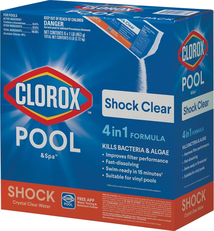 Clorox® Pool&Spa™ Shock Clear, for Crystal Clear Swimming Pool Water, Swim-ready in 15 minutes, Suitable for vinyl pools (6-Pack)