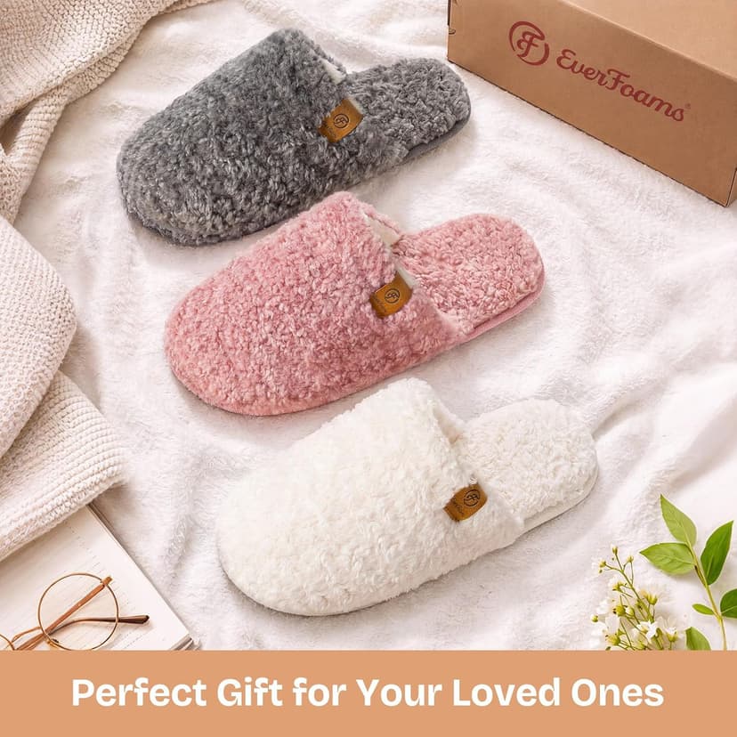 EverFoams Women's Fuzzy Slip-on Slippers Warm Cozy Soft Lightweight Memory Foam Indoor House Shoes