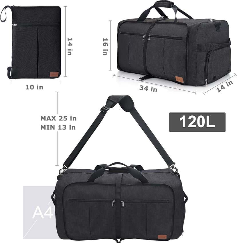Urtala 120L Foldable Collapsible Waterproof Travel Duffel Bag for Men and Women with Shoe Compartment
