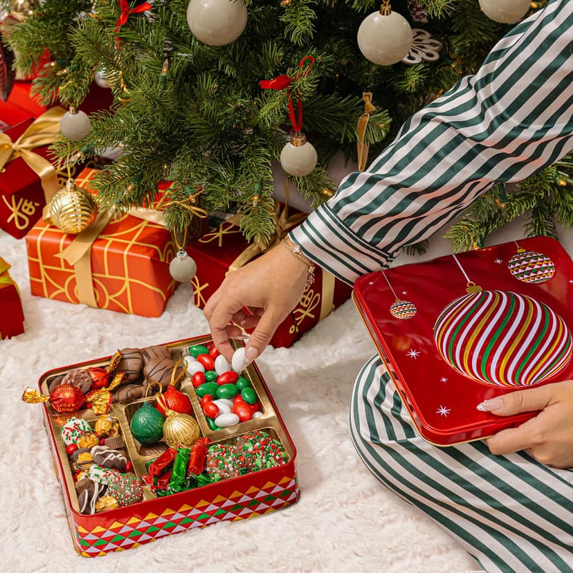 Christmas Chocolate Gift Basket– Holiday Ornament Gift Box with Assorted Christmas Candy – Holiday Food Gift Idea for Men, Women, Family, Corporate- Bonnie & Pop