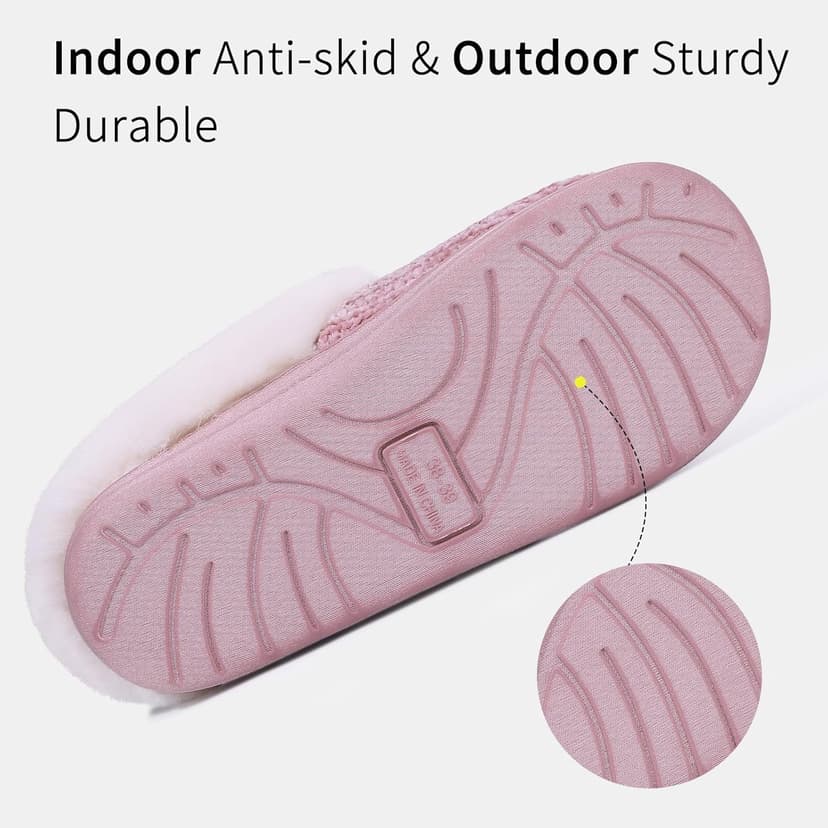 Evshine Warm Knit House Slippers for Women Comfy Wool-Like Lined Chenille Slippers with Memory Foam and Indoor Outdoor Soles