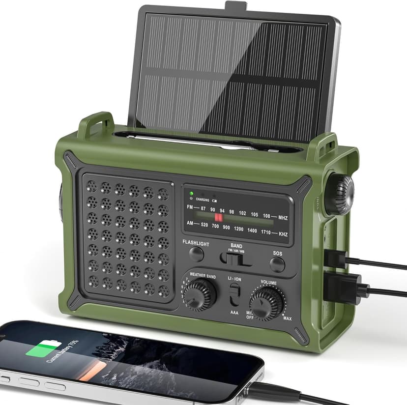 AM FM NOAA Weather Radio Battery Operated with 2-Mode LED Flashlight Cell Phone Charger Dual Outputs SOS Solar Radio Emergency Hand Crank 12000mAh with Clear Signal B0F4QW1PP1