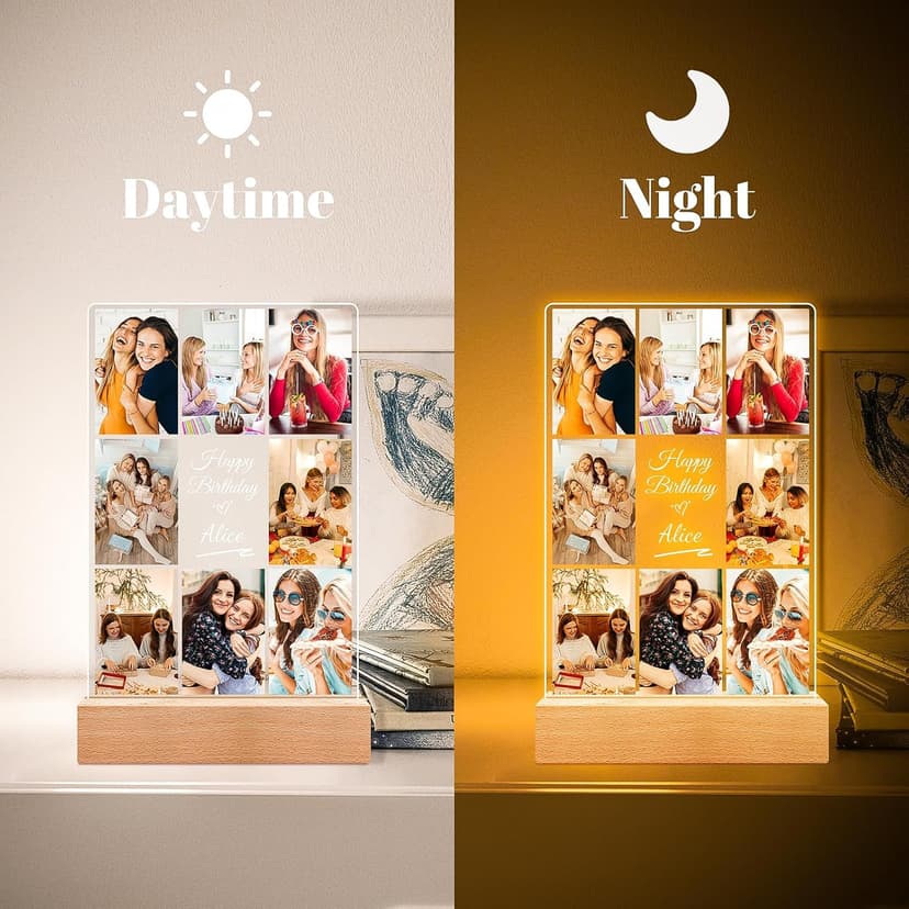 Custom Picture Frames with Photos, Personalized Photo Frame with Night Light, Customized Picture Frame, Personalized Christmas Birthday Gifts for Women, Men, Her, Him, Best Friends, Wife, Family