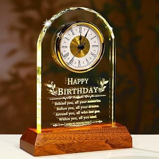 with Wooden LED Light Base, Happy Birthday Keepsake, for Woman Man Her Him Mom Dad Friend, Home Decor Ornalrist Happy Birthday Gifts for Men Women Glass Quartz Clock Keepsake B0GR57JH79