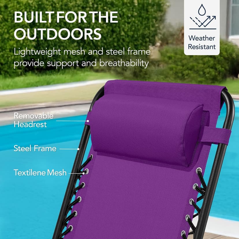 Best Choice Products Outdoor Zero Gravity Rocking Chair, Folding Reclining Patio Lounge Chair with Adjustable Pillow for Lawn, Beach, Camping - Amethyst Purple