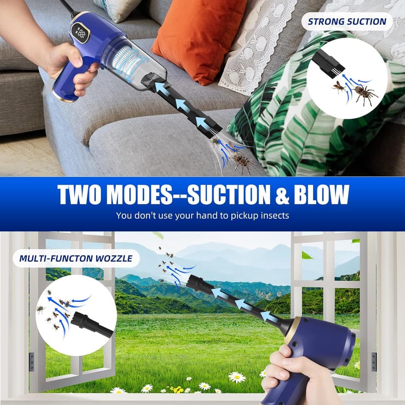 2026 Bug Vacuum Catcher,USB Rechargeable Insect Control for Adults and Kids,Spider Killer Insect Traps Catcher,Bug Catcher Indoor with LED Flashlight for Spider,Stink Bugs,Beetle,Cockroach,Ants,Moth