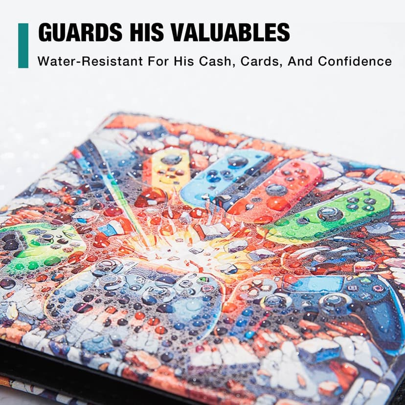 Kids Wallet for Boys, Boys Wallet for Kids Ages 4-5-6-7-8-9-10-11-12-13-14-15-16, Leather Wallet for Teen Boy, Christmas Birthday Gift Stocking Stuffer for Video Game Gaming Gamer Teenage Teenager