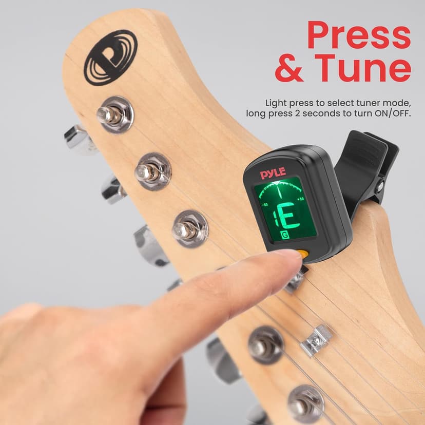 Pyle Digital Guitar Tuner Clip On, High Accuracy Chromatic Tuner for Electric and Acoustic Guitars, Bass, Violin, Ukulele, Adjustable and Rotatable, Auto Shut-Off Function